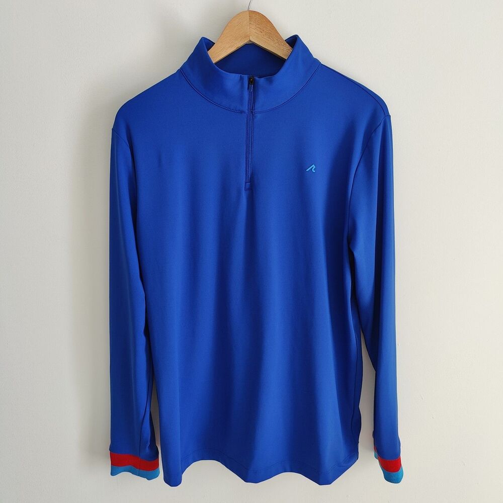 Redvanly Mens M Quarter Zip Golf Pullover Performance Stretch Long Sleeve Blue
